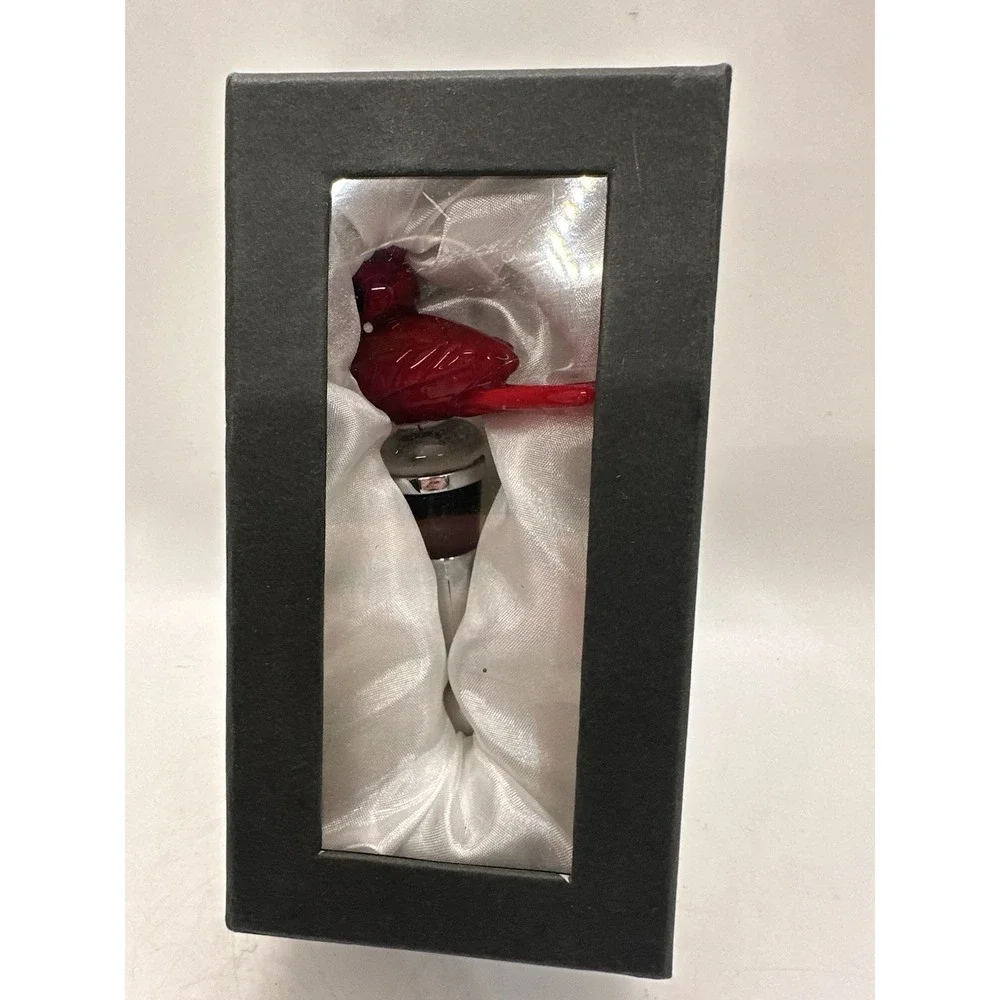 Cardinal Bird Wine Bottle Stopper Glass Red Bird Bar Gift New
